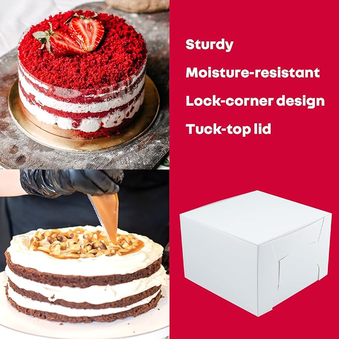 14x14x6 White Cake box, Premium Bakery Boxes, One piece, Perfect for packaging and selling cakes, donuts, cookies, and muffins, Pack of 50