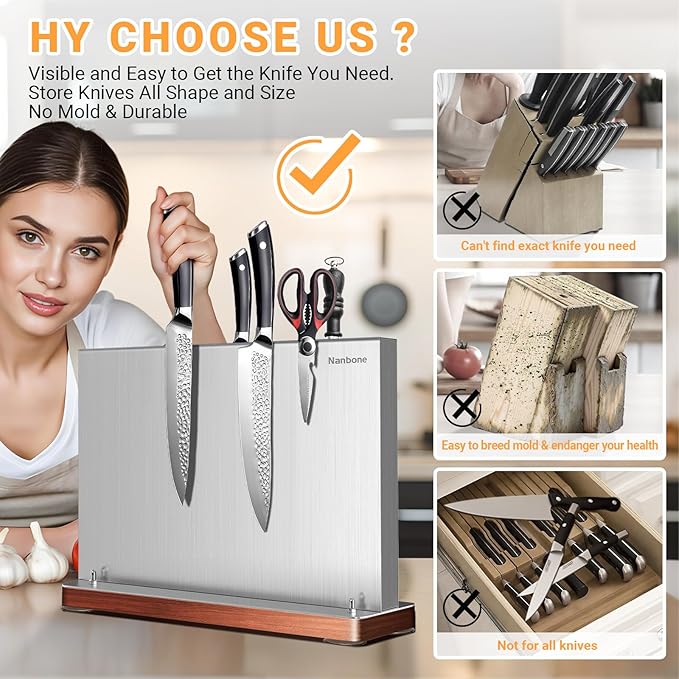 Home Kitchen Magnetic Knife Holder Without Knive Display Stand Magnetic Knife Block Rack Magnetic Stand with Strong Enhanced Magnet Multifunctional Storage Stainless Steel Knife Magnetic Strip