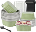 Cupcake Liners With Lids, BAKINGPAK 30PCS 10oz Square Mini Aluminum Pans with Lids Mini Cake Pans with Lids Disposable Aluminum Foil Ramekins with Lids Baking Cups With Lids for St. Patrick's Day,Fern