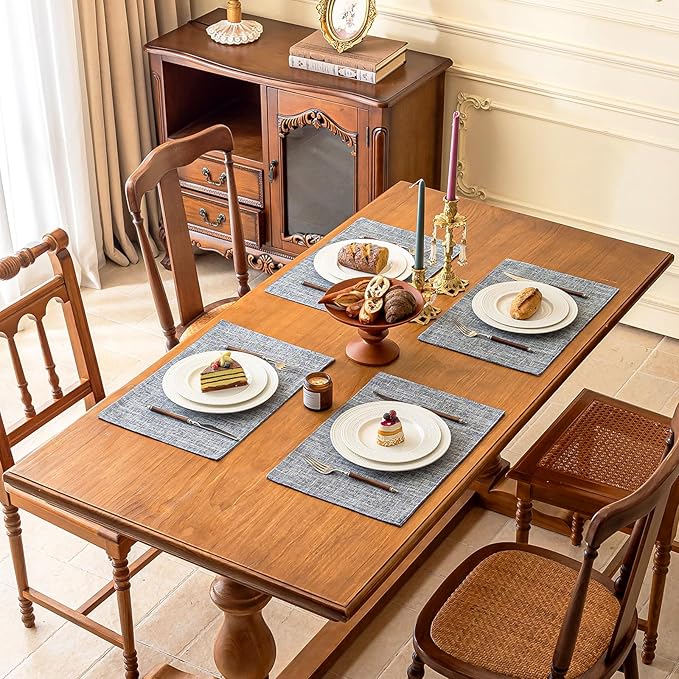 KXN Placemats Set of 8, Dual-Layer Thickened Faux Linen Table Mats, Heat Resistant & Wrinkle-Free, Machine Washable Cloth Place Mats for Kitchen Dining Indoor Outdoor (Light Grey)