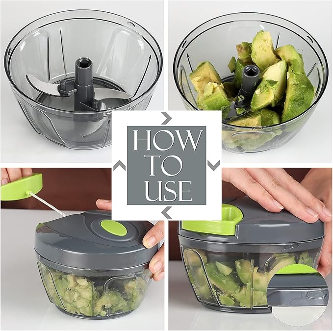Ourokhome Manual Food Processor Vegetable Chopper, Portable Hand Pull String Garlic Mincer Onion Cutter for Veggies, Ginger, Fruits, Nuts, Herbs, etc., 500ml, Grey