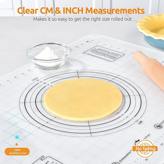 U-Taste 28"x20" Large Pastry Mat: Food-Grade Liquid Silicone Dough Rolling Baking Sheet, Non-Stick Non-Slip for Kneading, Making Pizza, Fondant with Clear Measurement and Raised Edges (Transparent)