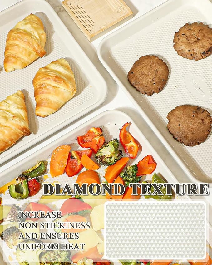 Nonstick 13”x 9” Baking Sheet with Wire Rack, 2-Pack Carbon Steel Quarter Cookie Sheets for Oven, Oven Safe 450°F, Non Warping, Dishwasher Safe, Gift for Baking and Sheet Pans Dinners