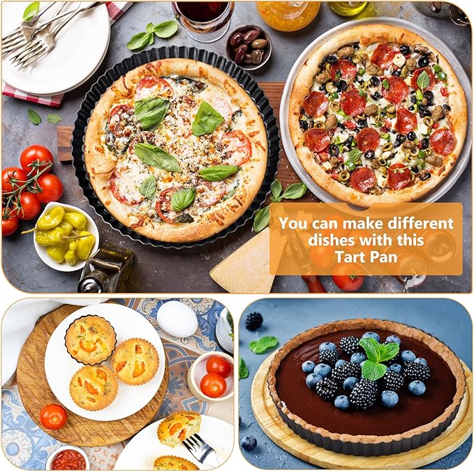Layhit 34 Pcs Tart Pans - 2x 9.5" + 16x 3" Small + 16x 4" Mini Non Stick Tart Pans with Removable Bottom for Baking, Heavy Duty Carbon Steel Quiche Molds