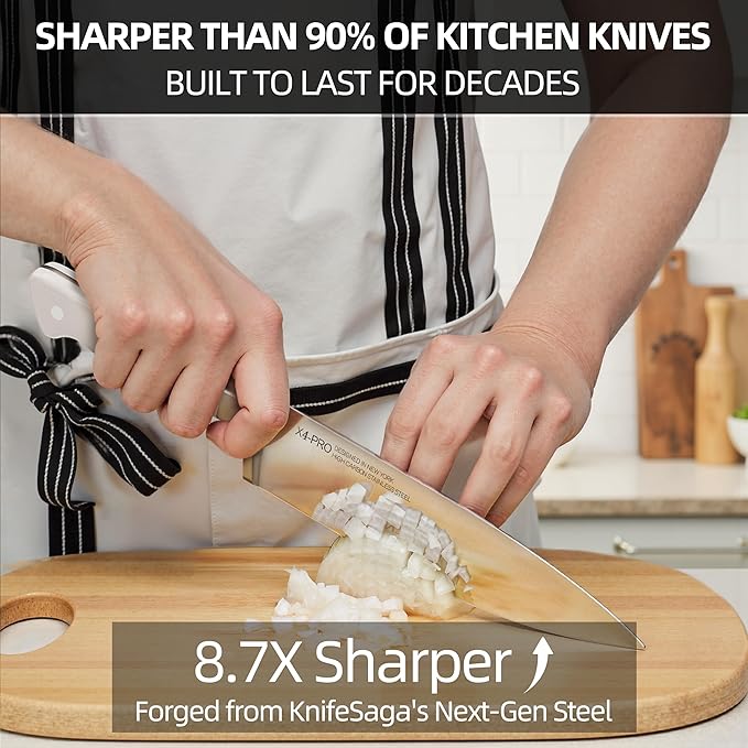 Knife Set, 15 Pcs Kitchen Knife Block Set, Enduring Razor-Sharp Japanese High Carbon Stainless Steel Chef Knife Set with Block and Sharpener, Premium Knives Set for Kitchen, White Natural Wood