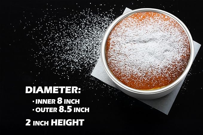 Leonyo 8Inch Round Cake Pans 4 Pack, Stainless Steel Circle Layer Cake Baking Pans Set, Metal Round Baking Tins for Wedding Party, Dishwasher Oven Safe