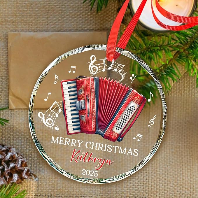 Accordion Lover Christmas Ornament Gifts, Personalized Text & Name Musical Instrument Glass Ornament Xmas 2025, Accordion Glass Ornaments Gift For Accordionist, Customized Instrument Player Ornaments