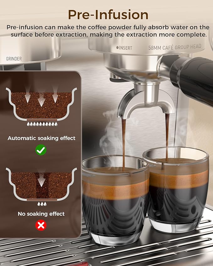 COWSAR 20 Bar Espresso Machine with Grinder & Milk Frother Steam Wand, 58mm Expresso Coffee machines, Commercial Stainless Steel Coffee Maker for Cappuccino and Latte, Perfect for Home and Café Use