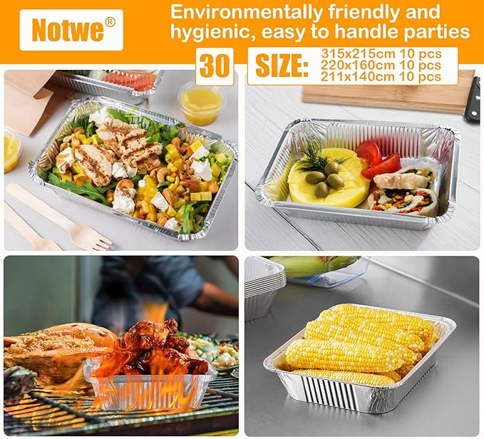 Notwoe® Disposable Aluminum Pans with Lids, 10x7.5 and 7.3x5.3 Square 6.9x4.3 Square Combo Set, Disposable Baking and Cake Pan. (L30 Pack w/Lids)