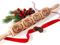 17" Premium Wooden Rolling Pins for Baking with Gnome Embossed Designs | 3mm Deep Springerle Cookie Molds | Christmas Rolling Pin & Baking Gifts for Women | Includes 3-in-1 Cleaning Brush