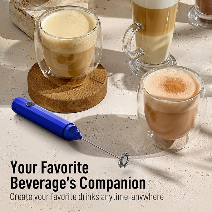 Zulay Kitchen FrothMate Powerful Milk Frother Portable & Compact Handheld Foam Maker Lattes, Cappuccinos (Royal Blue, Froth N Go)