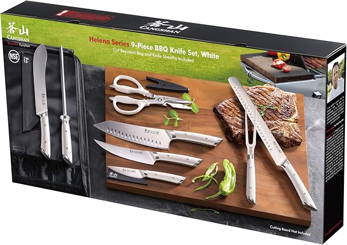Cangshan HELENA Series German Steel Forged BBQ Knife Set (White, 9-Piece Bag Set)