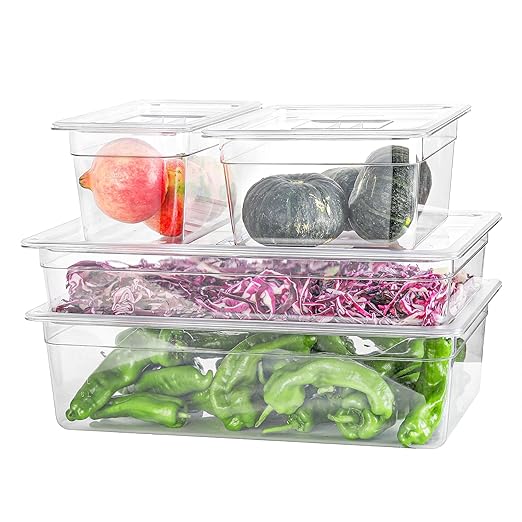 6 Pack 1/1 Size Lids Universal Full Size BPA-Free Polycarbonate Clear Food Pan Lids Dishwasher Safety Food Storage Container Cover with Handle for Food Prep Table Hotel