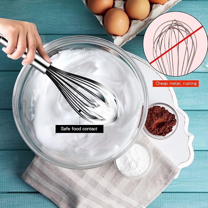 TEEVEA Silicone Whisk Set of 3 Non Scratch Non Stick Silicone Coated Stainless Steel Wire Whisks Heat Resistant 480°F Kitchen Wisk for Cooking Blending Whisking Tool Black