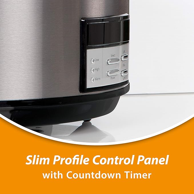 Crock-Pot Large 8-Quart Programmable Slow Cooker with Auto Warm Setting Black Stainless Steel