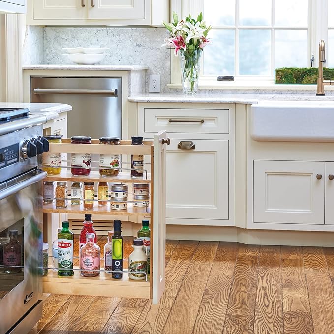 Rev-A-Shelf 8" Pullout Storage Organizer for Base Kitchen/Bathroom Cabinets with Soft-Close Full Extension Slides and Adjustable Shelves, 448-BCSC-8C