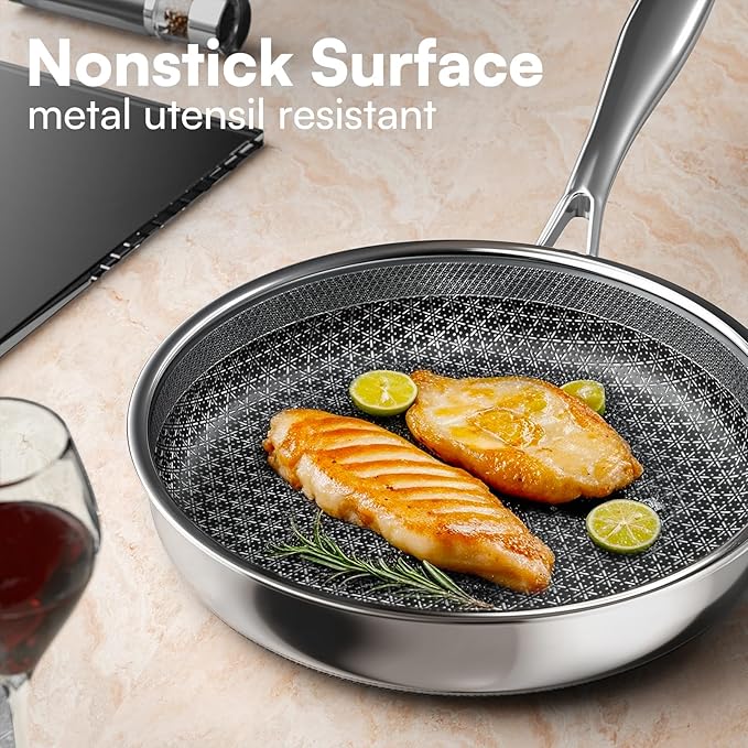 Non Stick Frying Pans with lid, 8 inch Hybrid Frying Pans Nonstick, non stick Stainless Steel Skillets, Dishwasher and Oven-Safe, nonStick Cookware, Induction Compatible Cooking Pan