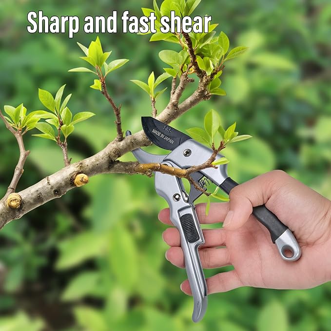 SK5 Ratchet Pruning Shears for Weak Hands Heavy Duty Garden Clippers with Spring Assist and Ergonomic Grip for Branches and Fruit Trees