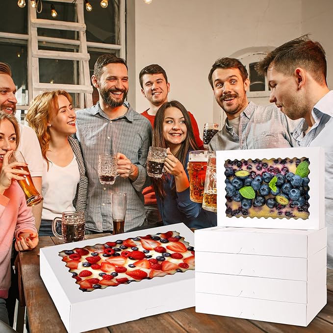 24pcs Cookie Boxes,14x10x2.5 Inch Large Bakery Boxes with Window for Pies Chocolate Strawberries Muffins Donuts Pastry Dessert Christmas(White) (White, 14 * 10 * 2.5inch/24pcs)