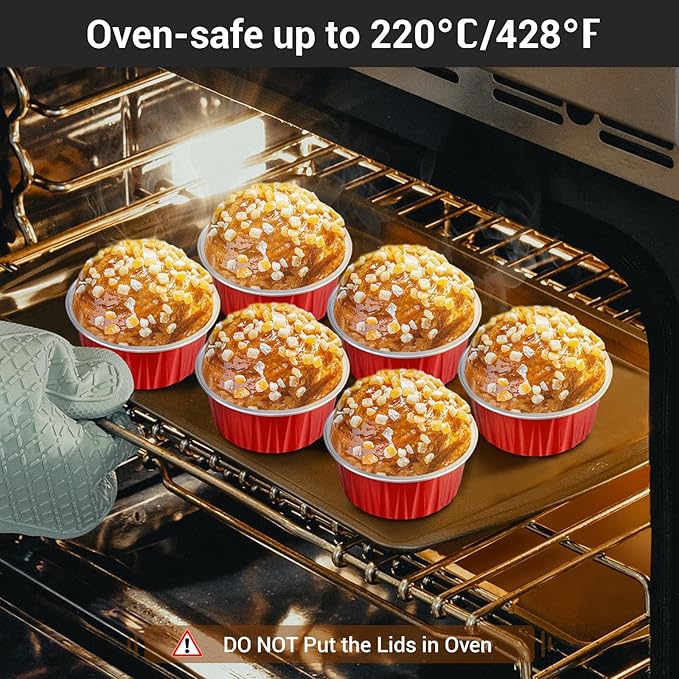 EUSOAR Aluminum Foil Muffin Cupcake Ramekin, 50pcs 5oz 125ml Disposable Aluminum Foil Muffin Cupcake Liners Cups with Lids, Disposable Aluminum Foil Cupcake Baking Cups Holders Cases Boxes Pans
