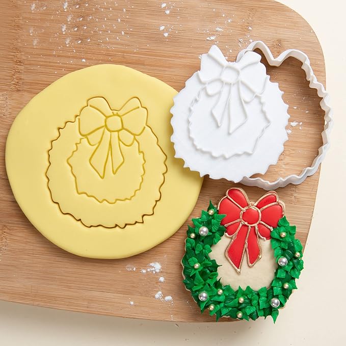 Flycalf Christmas Cookie Cutters Skate Shoes Shapes with Plunger Stamps Holiday PLA Baking Accessories Cutter Molds Gifts Decorative Party 3.5" Kitchen Cake Supplies
