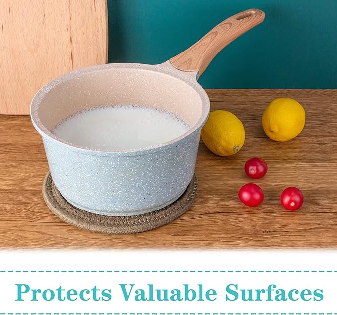 Trivets for Hot Dishes, Pots and Pans, Hot Pads with Storage Basket, Pot Holders for Kitchen, Heat Resistant Mat Protect Counter Home Essentials, Farmhouse Decor (Khaki 4 PCS)