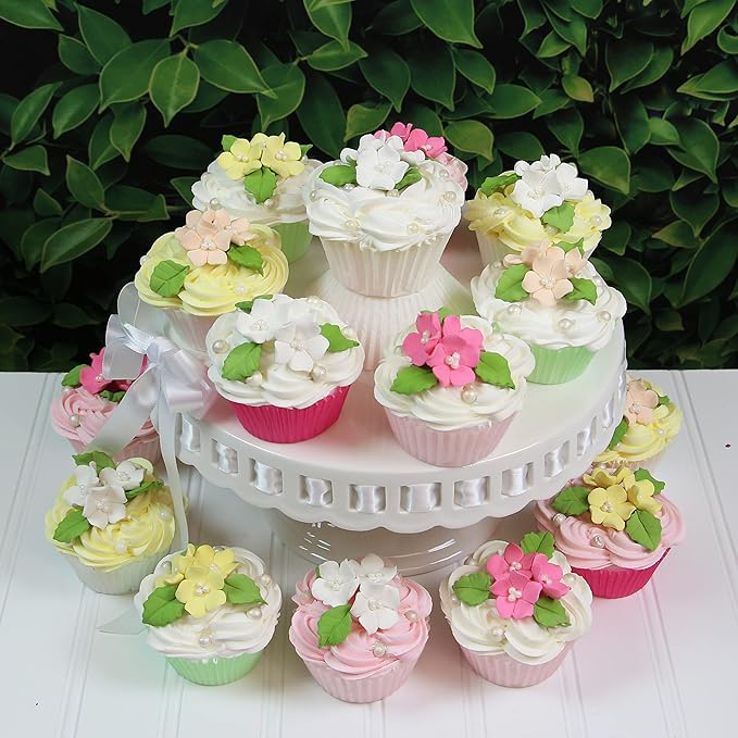 Global Sugar Art Blossoms and Leaves Edible Sugar Cake & Cupcake Flowers, Pink, Small Unwired, 24 Count with Leaves by Chef Alan Tetreault