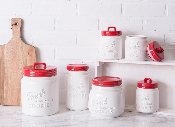 DII Kitchen Accessories Collection Ceramics, Jar Canister Set, Red, 3