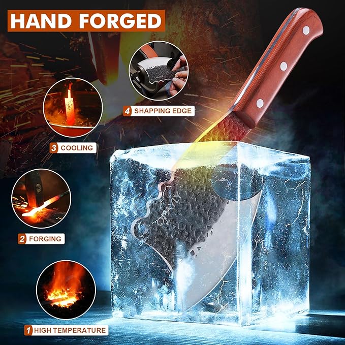Meat Bone Cleaver Knife Heavy Duty Bone Choppe for Meat Cutting Hand Forged Butcher Axes with Cover cleavers High Carbon meat cleaver for Kitchen Outdoor Camping BBQ gifts for men
