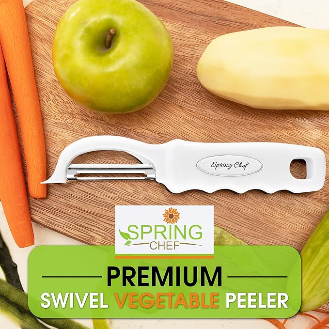 Spring Chef Premium Swivel Vegetable Peeler, Comfrotable Handle and Ultra Sharp Stainless Steel Blades - Perfect Kitchen Peeler For Veggie, Fruit, Potato, Carrot, Apple - White