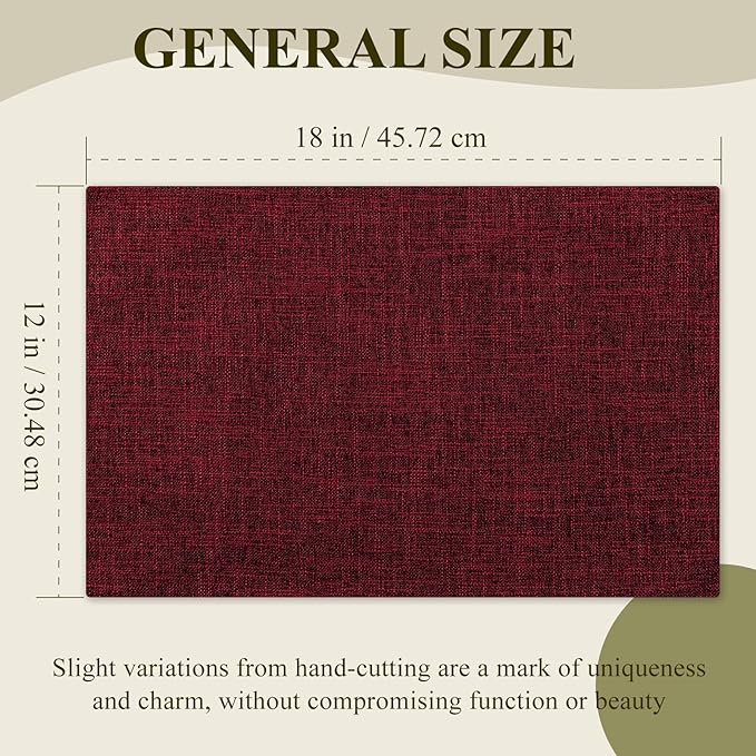 KXN Christmas Placemats Set of 6, Dual-Layer Thickened Faux Linen Table Mats, Heat Resistant & Wrinkle-Free, Machine Washable Cloth Place Mats for Kitchen Dining Indoor Outdoor (Red)