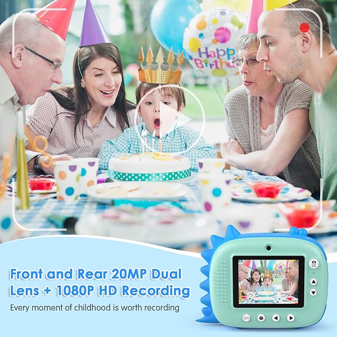 Kids Camera Instant Print, Selfie Digital Camara for Kids with Print Paper & 32G Card, 2.5K Video & Instant Print Camera with Color Pens for DIY, Fun Gift for Girls Boys 3-12 Years Old (Blue)
