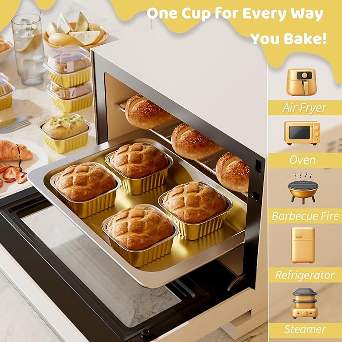40 Pack 5 OZ Mini Cake Pans with Lids, Disposable Square Aluminum Foil Brownie Baking Cups, Mini Aluminum Foil Cupcake Muffin Tin Ramekins, Flan Molds Cake Containers for Wedding Birthday Party