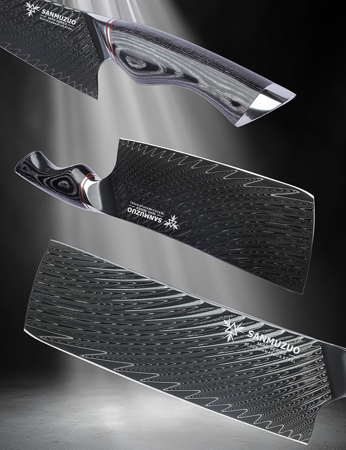 Japanese 7" Nakiri Knife - Professional Kitchen Knives - Japanese Usuba Knife - Black Damascus Steel with Ergonomic Handle - MIAO Series