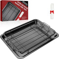 Air Fryer Pans for Oven, Oven Air Fryer Basket and Tray with 30 PCS Parchment Papers, DEGOVIN Crisper Tray Non-stick Stainless Steel Air Fry Pans for Convection Oven(15.8" × 11"-Black)