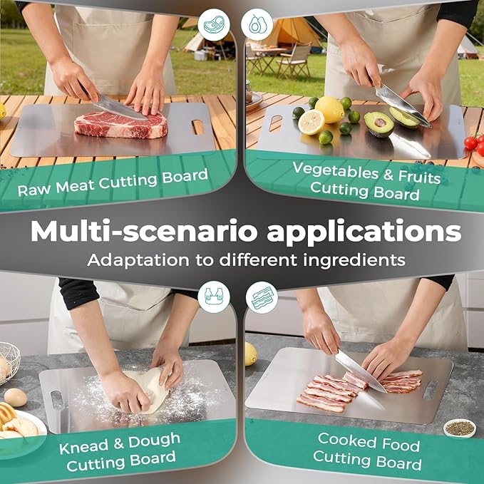 Katuchef Titanium Cutting Board - Upgraded 100% Pure Titanium Cutting Boards for Kitchen Non Toxic, Double-Grade Hygiene Durable Non Moldy Dishwasher Safe Meat Fruit Metal Board (1PC 9x13.5 Inch)