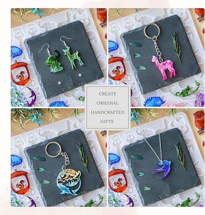 Keychain Resin Molds Silicon Animals 34pcs UV Resin Mold, Epoxy Resin Molds for Keychain Pendant Molds for Epoxy Resin Earring Mold, Earrings, Necklace