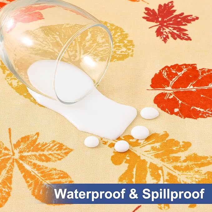 homing Rectangle Table Cloth Cover, Waterproof Polyester Elastic Fitted Tablecloth, Fits for 6 Foot Folding Tables, Washable Table Protector for Fall, Thanksgiving (Colored Leaves, 30" x 72")