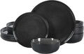 Gibson Elite Tahoe Sunset 12 Piece Stoneware Reactive Glaze (Service for 4) Ceramic Plates and Bowls Dinnerware Set - Black