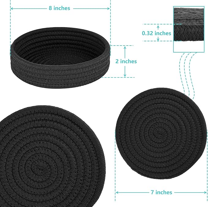 Trivets for Hot Dishes, Pots and Pans, Hot Pads with Storage Basket, Pot Holders for Kitchen, Heat Resistant Mat Protect Counter Home Essentials, Farmhouse Decor (Black 4 PCS)