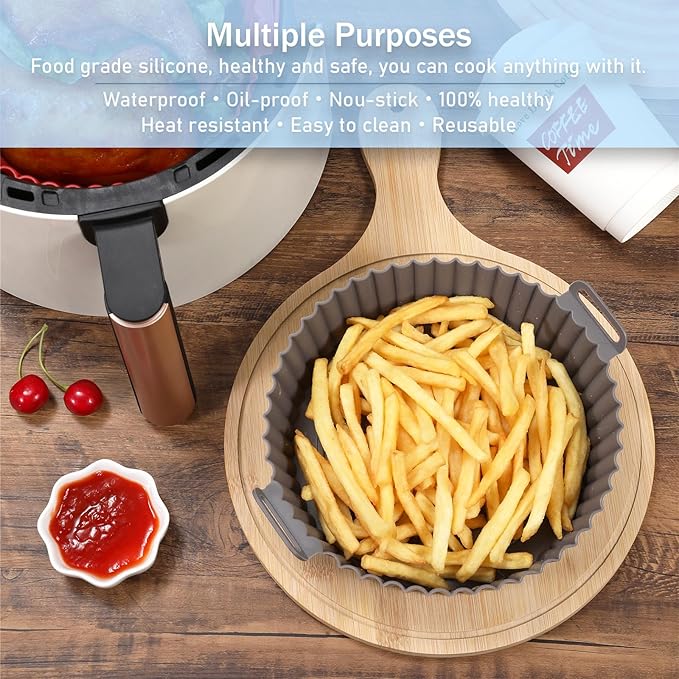 Air Fryer Silicone Liners, Pot 4 Pcs Reusable Non-Stick Air Fryer Basket Bowl Fit 3-5QT Air fryer Baking Replacement of Flammable Parchment Paper(Round, 6.5 Inch)