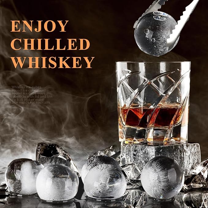 Round Ice Cube Mold,1.8 INCH x 8,Whiskey Ice Cubes Mold,Circle Ice Cube Tray with Lid,Ice Ball Maker Mold Sphere Ice Cube,Large Ice Cube Molds for Whiskey,Cocktails,Coffee