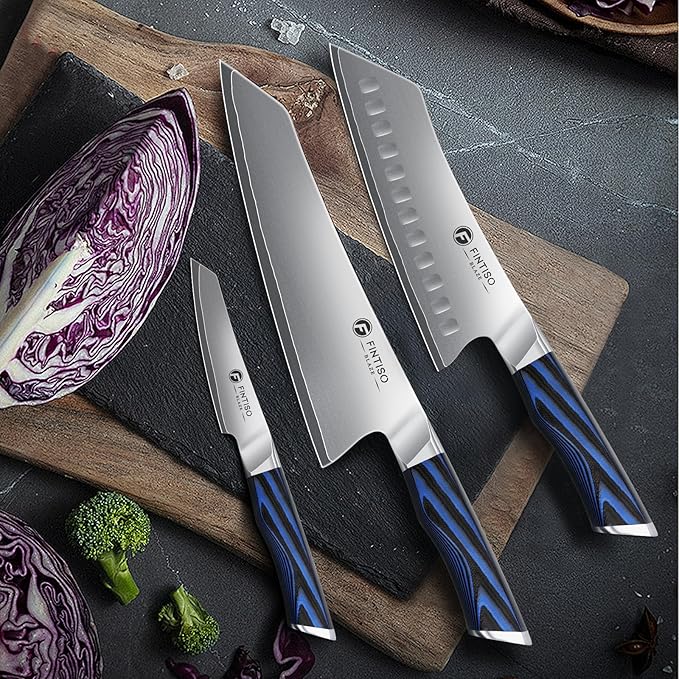FINTISO 3PCS Kitchen Knife Set, Professional Chef Knives Set with G10 Handle, Premium 5-Layer 10Cr15CoMoV Japanese Steel Knives Set, Ultra Sharpe Knife for Meat and Vegetable