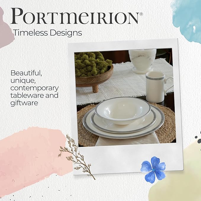 Portmeirion Potter's Brushstroke Oatmeal Bowls (Set of 4) - Elegant Earthenware for Breakfast, Lunch & Dessert - Microwave & Dishwasher Safe Bowls, Handcrafted Stackable Bowl Collection (Grey)