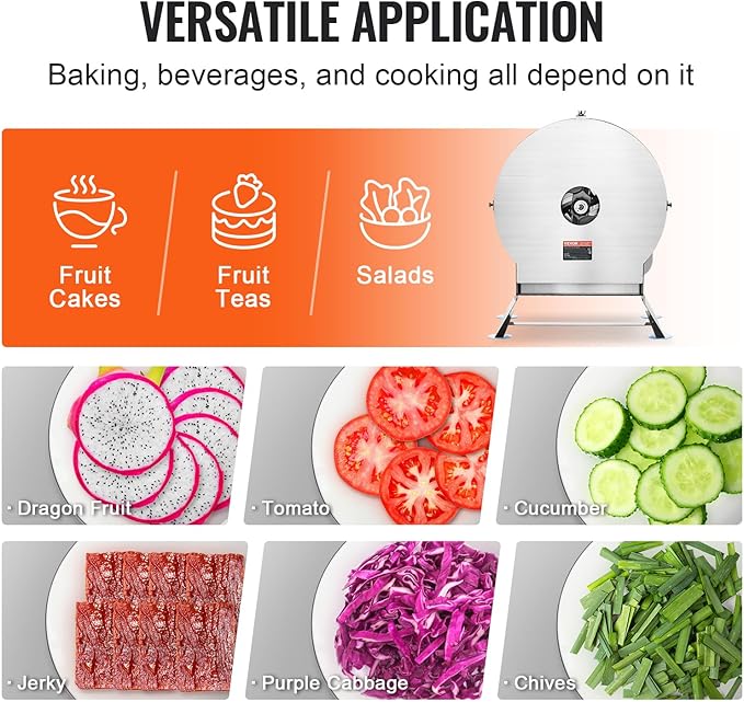 VEVOR Electric Vegetable Slicer, 0-0.5"/0-12mm Thickness Adjustable Commercial Slicer Machine, Convertible to Manual, Stainless Steel Food Cutter Slicing Machine, Large Feed Port for Potato, Tomato