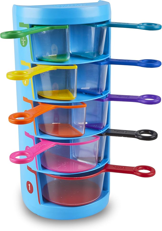 hand2mind Rainbow Fraction Measuring Cups, Kids Montessori Kitchen Tools, Toddler Cooking Tools, Sensory Table Materials, Fraction Manipulatives, Homeschooling Supplies, Easter Baking (Set of 9)
