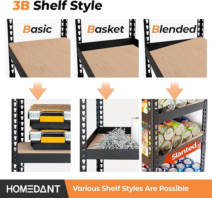 HOMEDANT 5 Tier Storage Shelves Adjustable Laminated Boltless Garage Metal Shelving Unit Heavy Duty Utility Rack Shelf Warehouse Pantry Closet Kitchen 35.9" W x 16.2" D x 71.3" H 2Pack