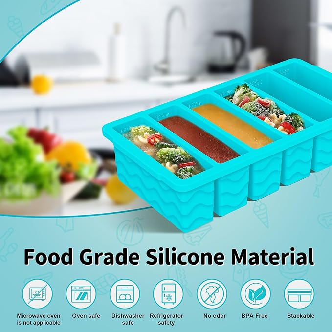 4-Pack Silicone Freezer Trays with Lid,2*【2 Large 2-Cup(500ml)&6 Small 1/2-Cup(125ml)】Soup Freezer Container Molds,Ice Cube Tray For Meal Prep&Freezing Soup,Stews,Sauces,Oven&Dishwasher-Safe