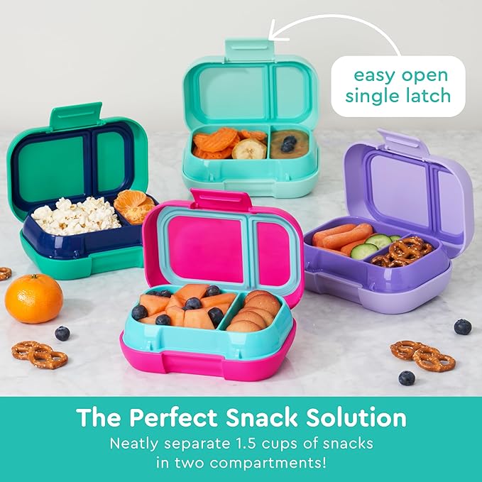 Bentgo Kids Snack - 2 Compartment Leak-Proof Bento Box Container for Snacks and Small Meals, Easy-Open Latch, Dishwasher Safe, BPA-Free for School, Daycare, & Sports - Ideal for Ages 3+ (Aqua)