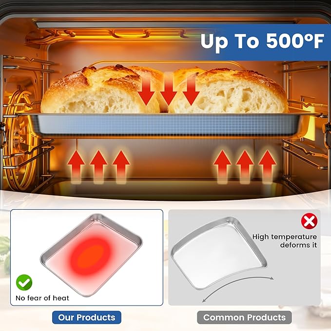 6 Pack Stainless Steel Baking Sheet Pans, 9" L × 7" W × 1" H Cookie Sheets for Toaster Oven, Rust-Resistant, Dishwasher Safe